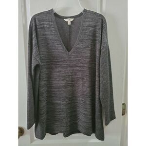 Terra sky Womens V-Neck Rib Top, Long‎ Sleeves. Gray Size OX (14W)